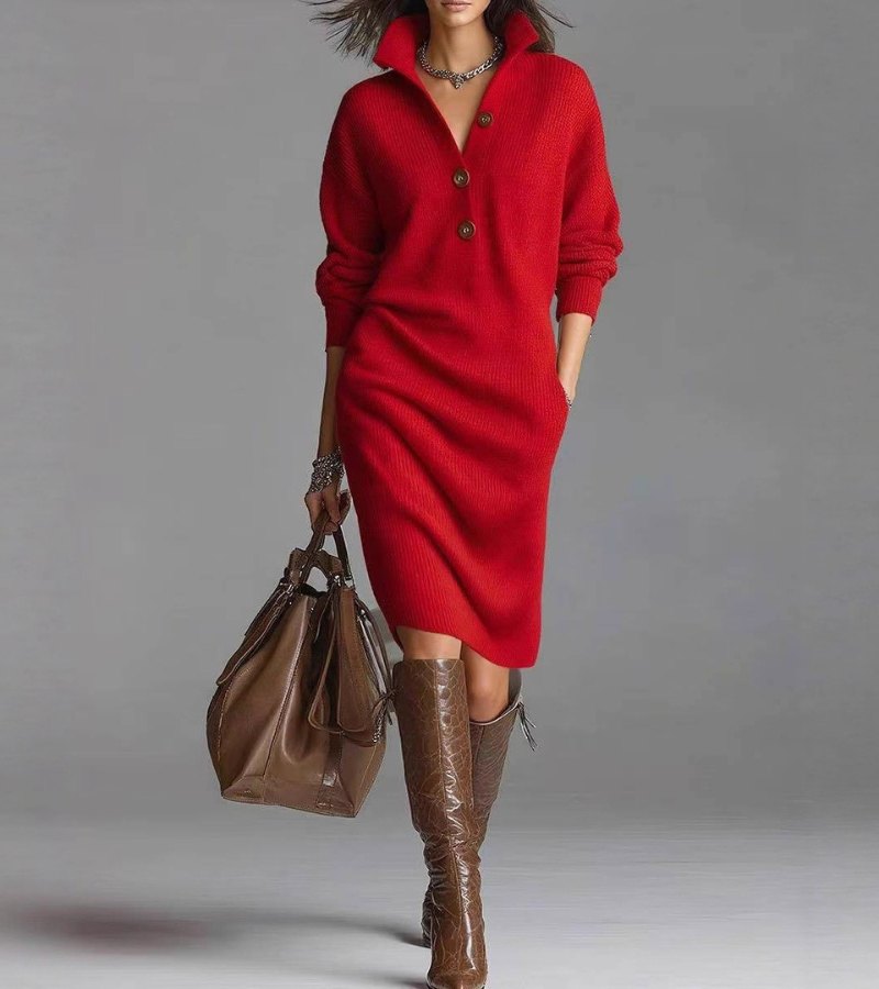 Scarlett™ - Elegantes Winterkleid mit Knöpfen