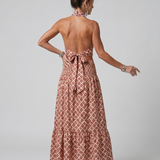 Amira | Geometrischer Print Cutout Midi-Kleid mit Kreuzträger