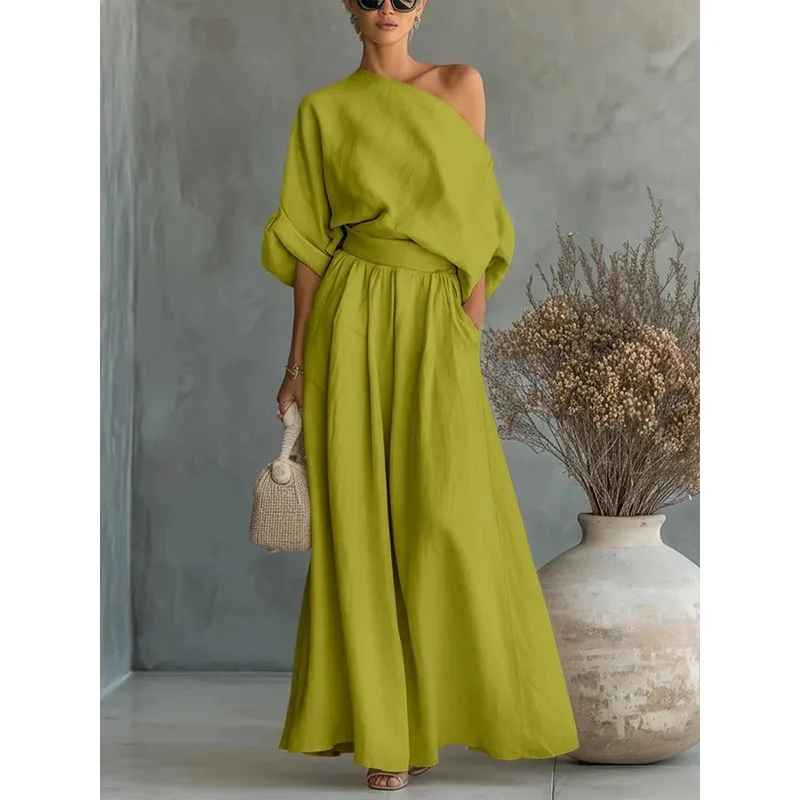 Lisa | Gemütliches Off-Shoulder-Top mit tapered Hosen Ensemble