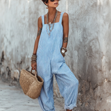 Minimalistischer, gestreifter, lockerer Jumpsuit für Damen mit eckigem Ausschnitt, ärmellos