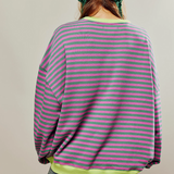 Amelia | Damen übergroß Gestreifter Pullover mit langen Ärmeln