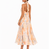 Aurora - Aquarell Druck Halter Neck Kleid