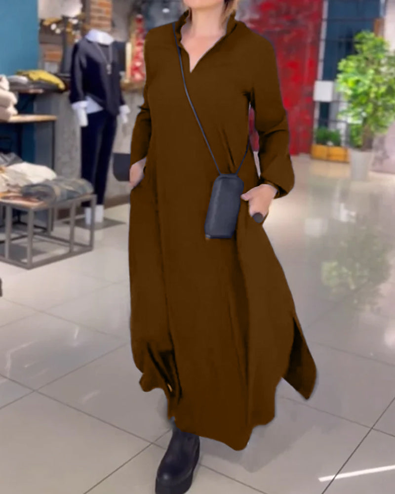 Eleanor - Lockeres Langes Kleid Mit Revers Und Seitenschlitz