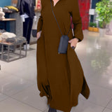Eleanor - Lockeres Langes Kleid Mit Revers Und Seitenschlitz