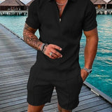 LEON | POLOSHIRT- & SHORTS-SET IN MITTERNACHTSSCHWARZ