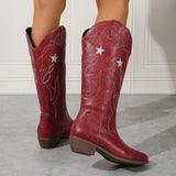 Eadith | Damen Westernstiefel mit weitem Schaft und Sternstickerei
