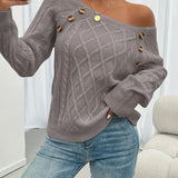 Lina - Langärmeliger Pullover Mit Zopfmuster, Lässiger Pullover Mit Rundhalsausschnitt