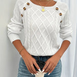 Lina - Langärmeliger Pullover Mit Zopfmuster, Lässiger Pullover Mit Rundhalsausschnitt