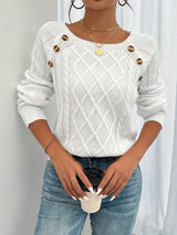 Lina - Langärmeliger Pullover Mit Zopfmuster, Lässiger Pullover Mit Rundhalsausschnitt
