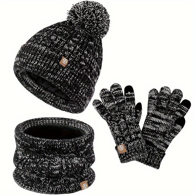 3-teiliges Winterset für Damen mit Mütze, Schal und Handschuhen