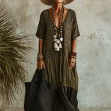 Damen V-Ausschnitt Maxikleid mit Leopardenmuster
