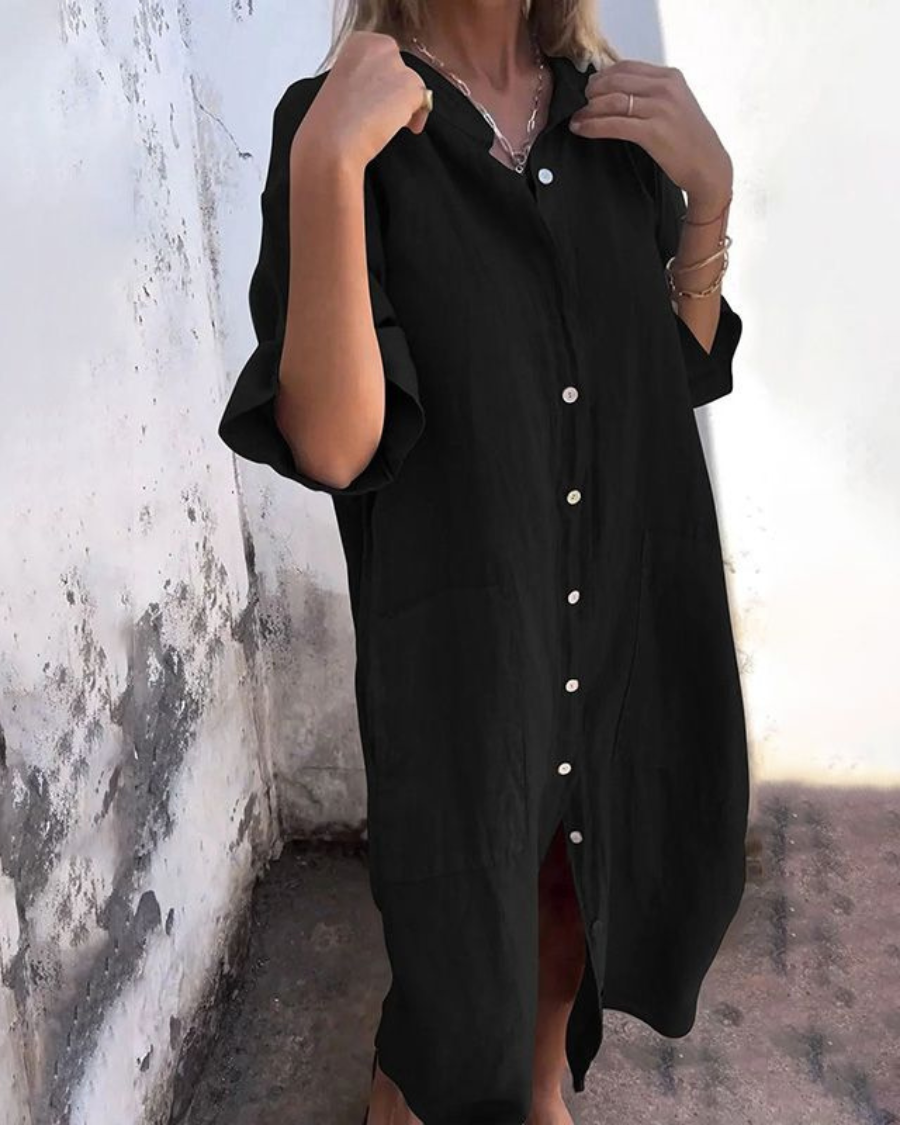 Meiva | Damen Midikleid mit Knöpfen und Taschen