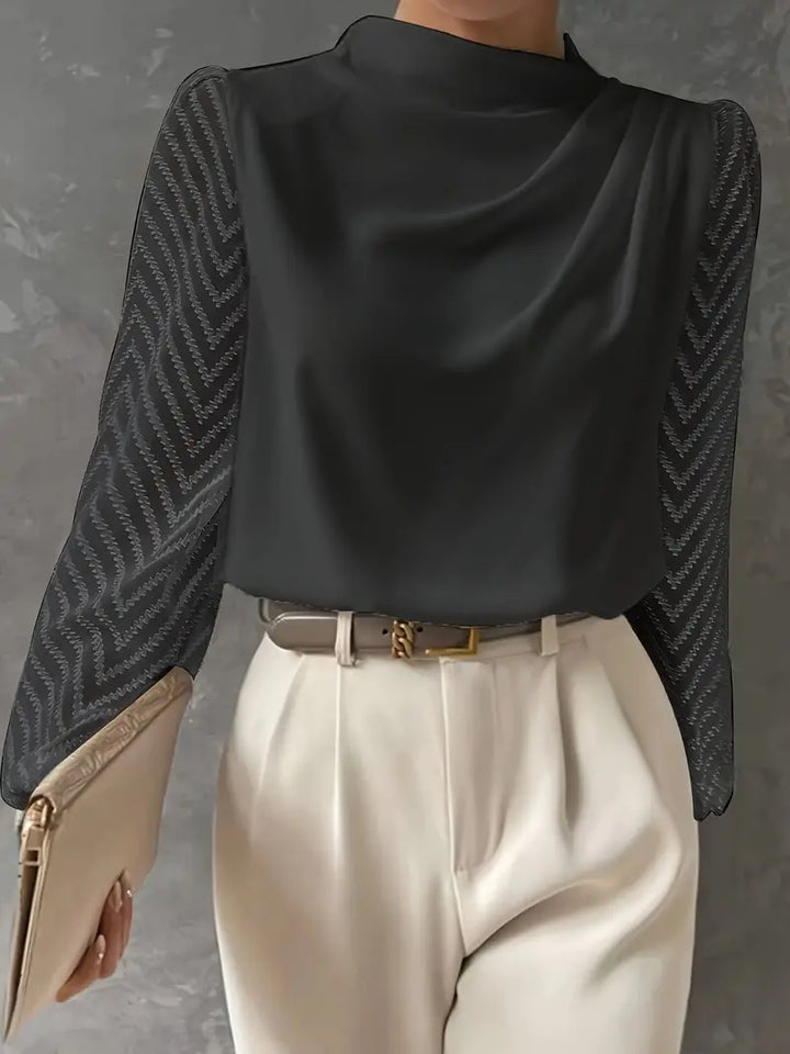 Samanta® | Bluse mit Illusionsärmeln und gerafftem Mocha-Ausschnitt