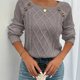 Lina - Langärmeliger Pullover Mit Zopfmuster, Lässiger Pullover Mit Rundhalsausschnitt