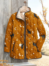 Schwarze Katzen Halloween Print Casual Steppjacke