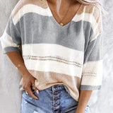 Olga™ - Lässiger gestreifter V-Ausschnitt Pullover