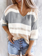 Olga™ - Lässiger gestreifter V-Ausschnitt Pullover