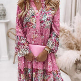 V-Ausschnitt Floral A-Linie Kleid mit 3/4 Ärmeln, Oberschenkellänge