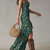 Maya™ | Boho Retro Rüschensleeves Maxikleid mit hohem Schlitz