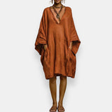 Cassienne | Damen Knielanges Kleid mit V-Ausschnitt und Taschen
