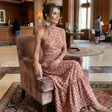 Amira | Geometrischer Print Cutout Midi-Kleid mit Kreuzträger