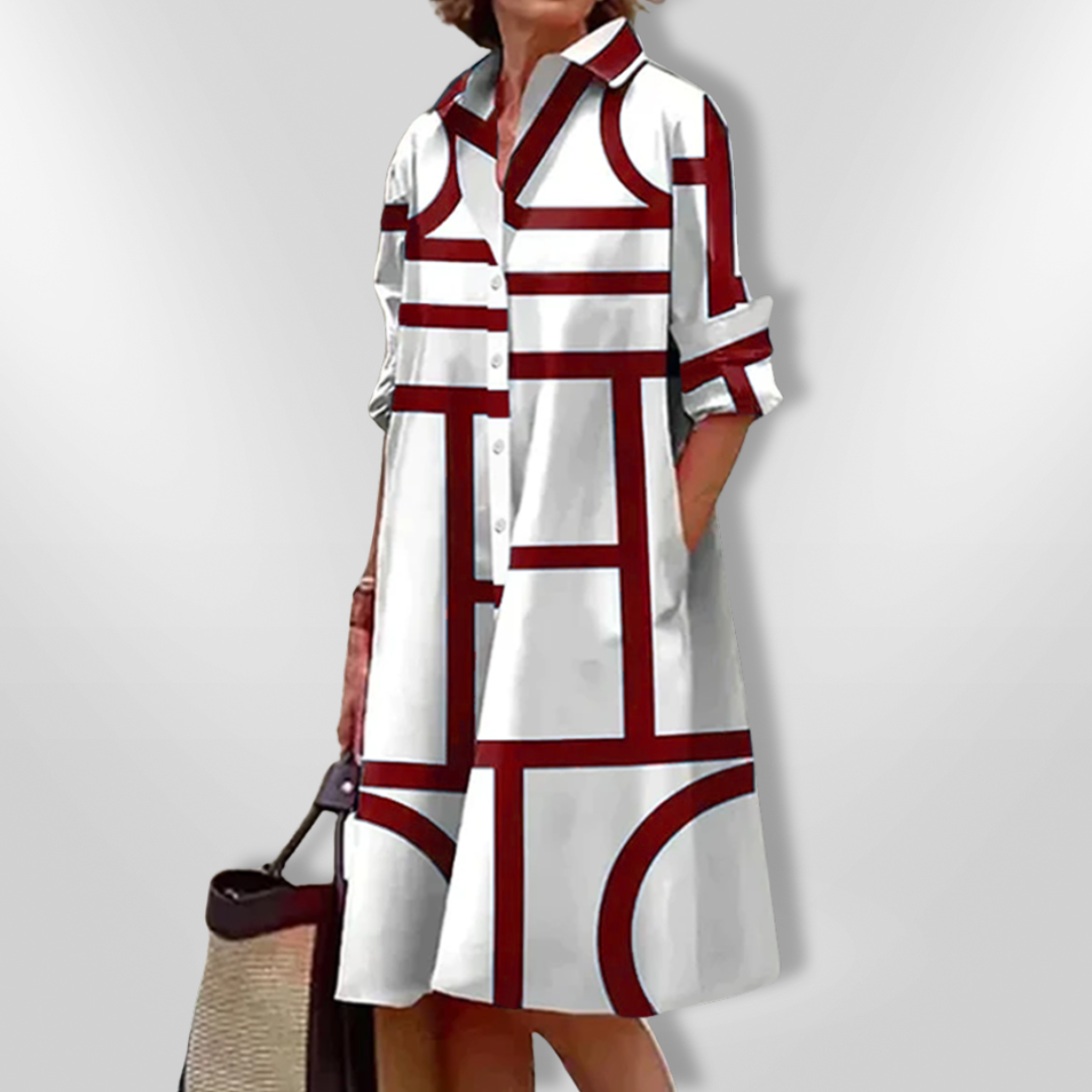 Helena™ - Zeitloses Geometrisches Gemustertes Midikleid