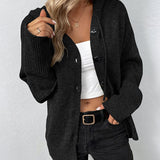 Mia | Damen Kapuzenstrickjacke mit Knöpfen