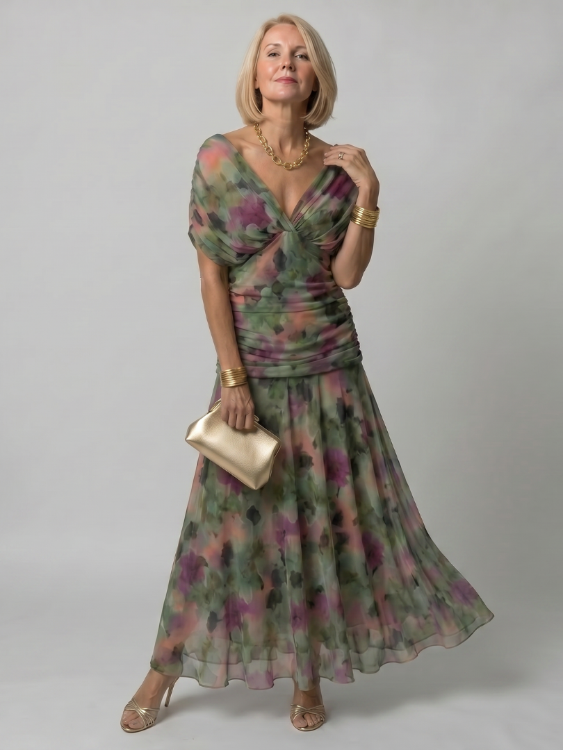 Calen | Elegantes Off-Shoulder-Midi-Kleid mit fließendem Design