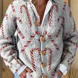Festliches Zuckerstangen-Dekorationsmuster | Knopf-Cardigan-Pullover
