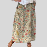 Damen Vintage Floral Art Bedruckter Leinen Taschenrock