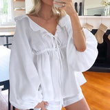 Lysandra - Rüschentop mit Bindeband & Shorts Set