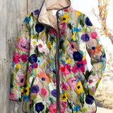 Damen Vintage Charmante Blumenjacke Casual Steppjacke