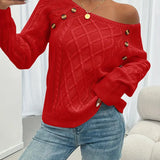 Lina - Langärmeliger Pullover Mit Zopfmuster, Lässiger Pullover Mit Rundhalsausschnitt