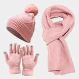 Damen Strickset mit Mütze, Schal und Handschuhen