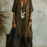 Damen V-Ausschnitt Maxikleid mit Leopardenmuster