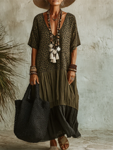 Damen V-Ausschnitt Maxikleid mit Leopardenmuster