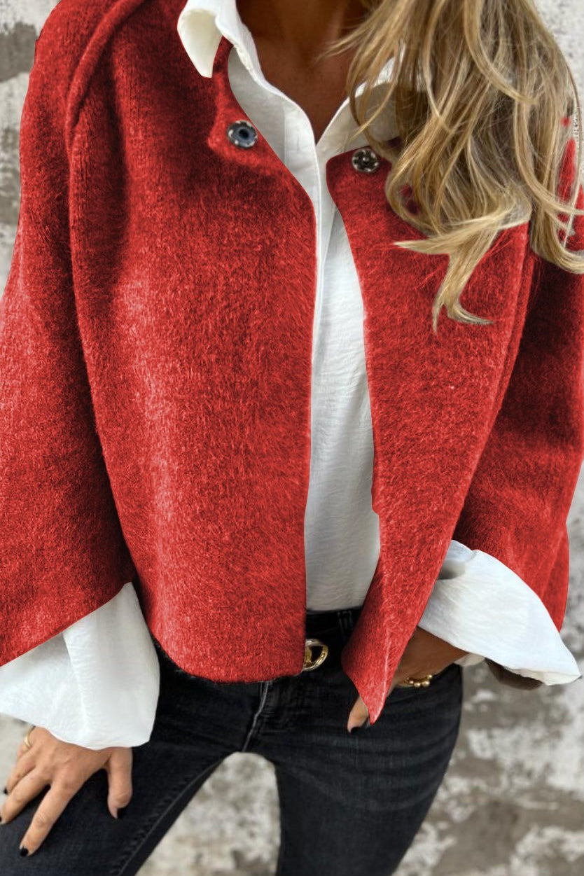 BEA™ | Damen Wollmantel mit Rundhalsausschnitt und langen Ärmeln