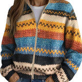 Yseult | Damen Strickjacke mit Zickzackstreifen und goldfarbenem Reißverschluss