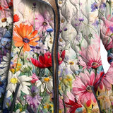 Damen Vintage Charmante Blumen Druck Casual Steppjacke