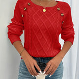 Lina - Langärmeliger Pullover Mit Zopfmuster, Lässiger Pullover Mit Rundhalsausschnitt