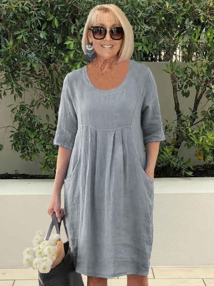 Lena™ - Entspanntes Faltenkleid mit Taschen