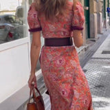 Hailey™ - Elegantes Pink Kurzarm-Maxikleid