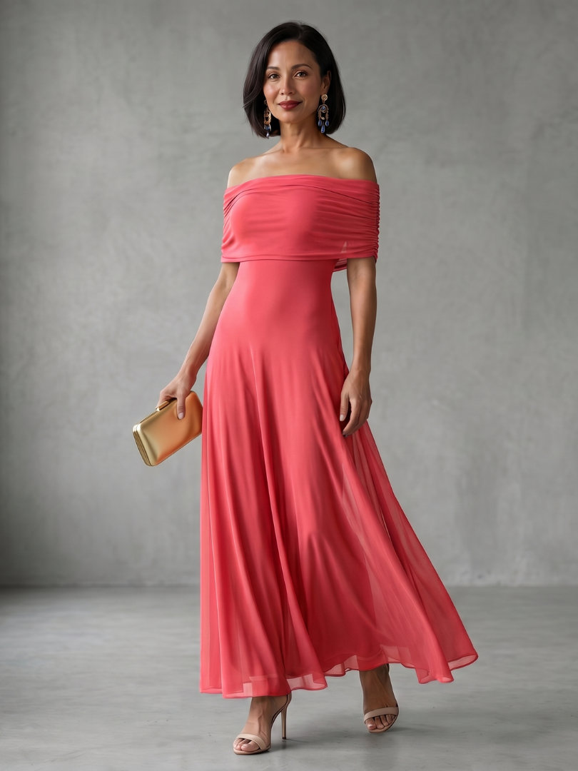Juni | Off-Shoulder Drapiertes Midi-Kleid