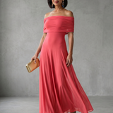 Juni | Off-Shoulder Drapiertes Midi-Kleid
