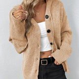 Mia | Damen Kapuzenstrickjacke mit Knöpfen