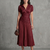 Theodora | Plissierter Taillenstreifen Midi-Kleid