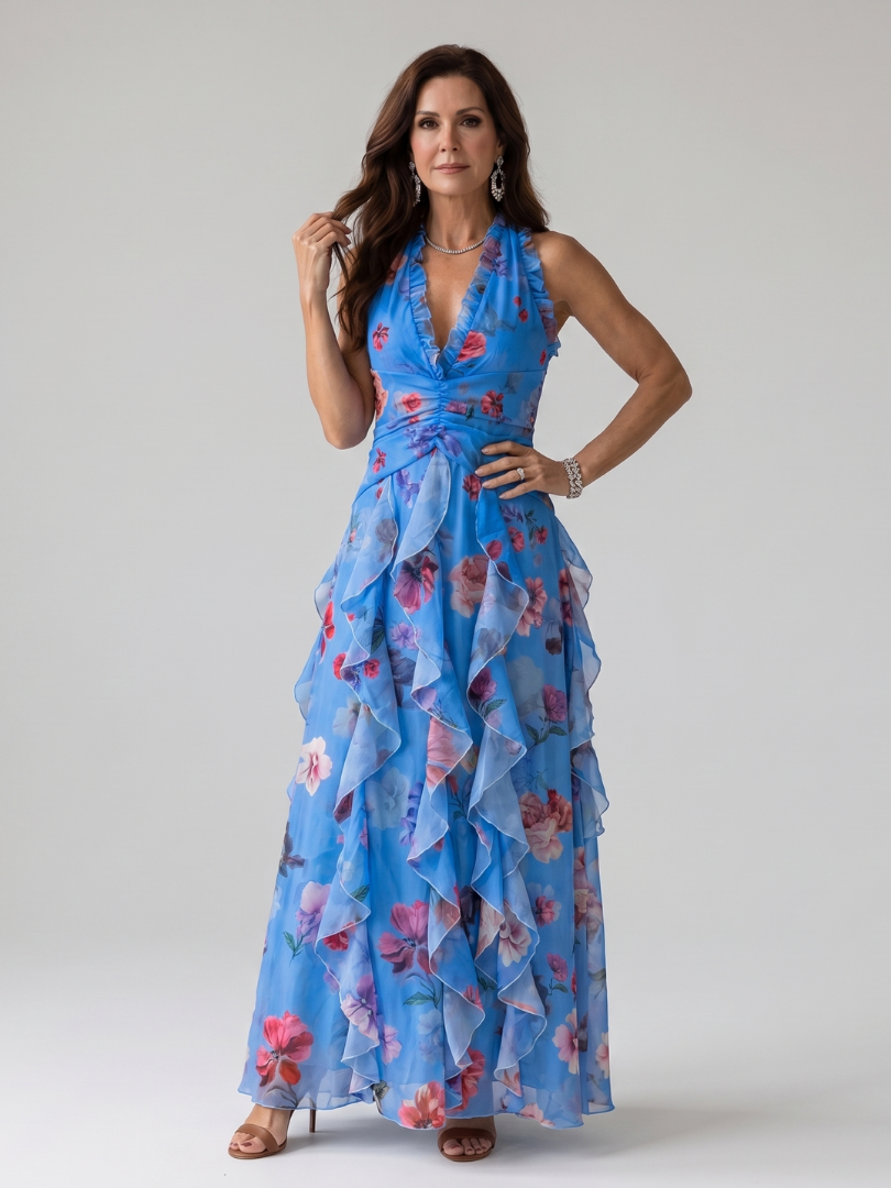Nori | Halter Neck Rüschentop Floral Maxi Kleid