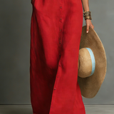 Minimalistisches, kragenloses, einreihiges, ärmelloses Maxi-Hemdkleid für Damen