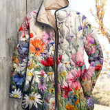 Damen Vintage Charmante Blumen Druck Casual Steppjacke
