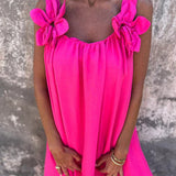 Blumenmuster Damenkleid mit U-förmigem Ausschnitt in einfarbig